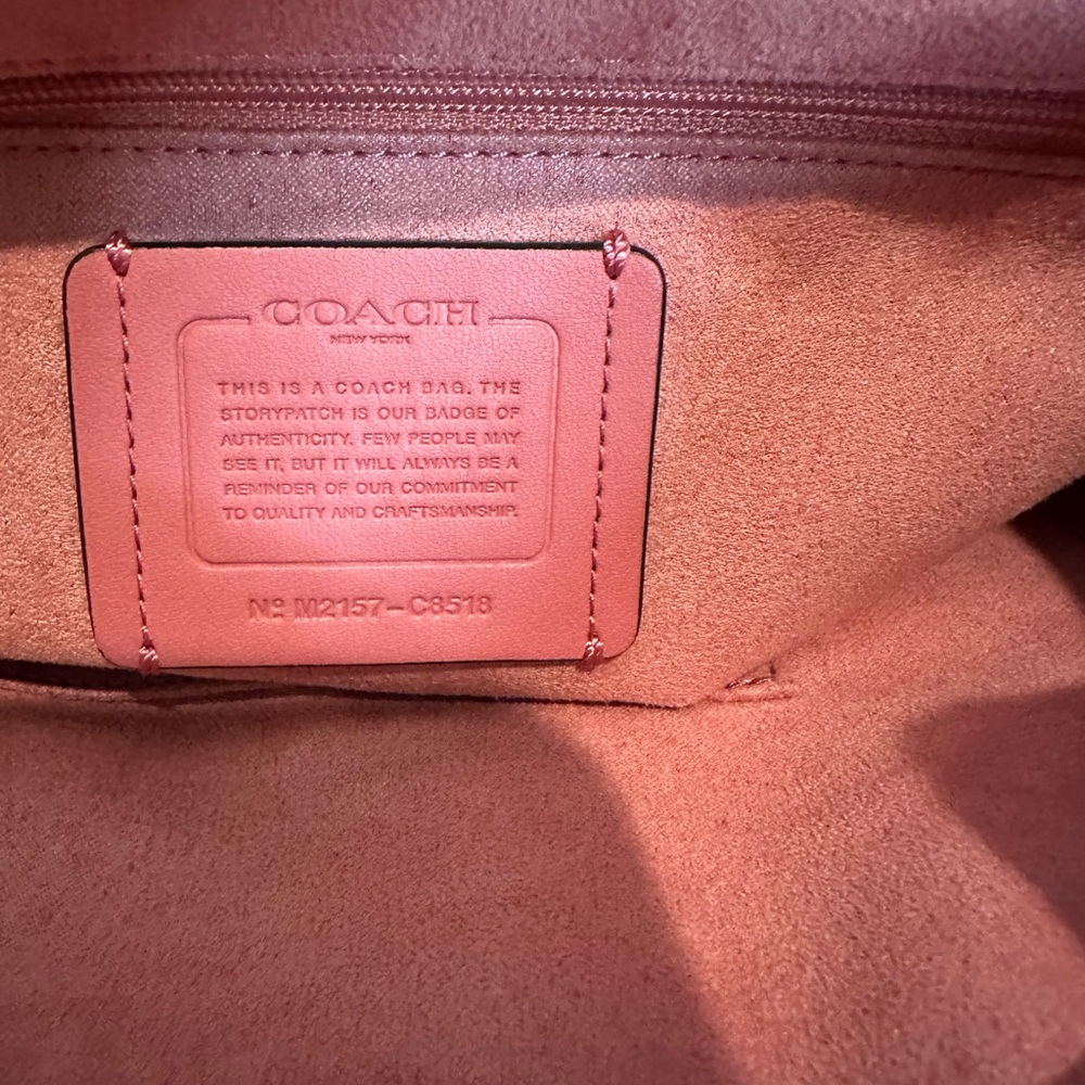 Coach Peach and Coral Pebbled Leather Backpack with Brown Trim - Picture 6 of 7